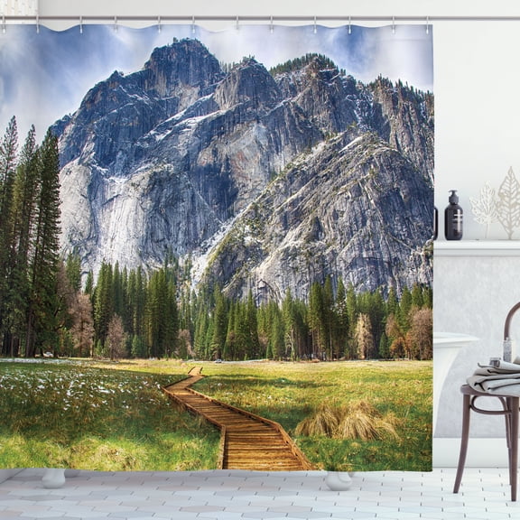 Ambesonne Yosemite Shower Curtain, North Dome Valley Park, 69"Wx75"L, Green Charcoal