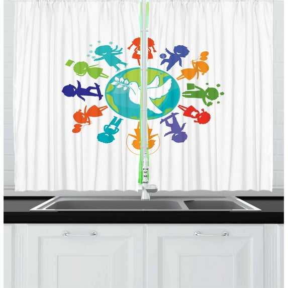 Ambesonne Youth Kitchen Curtains, Pigeon Planet, 55"x39", Multicolor