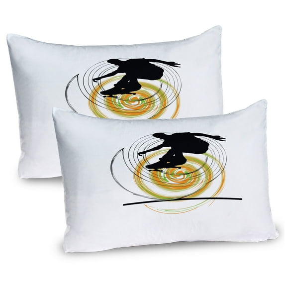 Ambesonne Youth Pillow Sham 2 Pack, Skater Man Spiral Circles, 30"x20", Orange Green Black