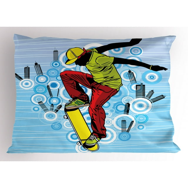 Ambesonne Youth Pillow Sham, Teenager on Skateboard, 36" X 20", Multicolor