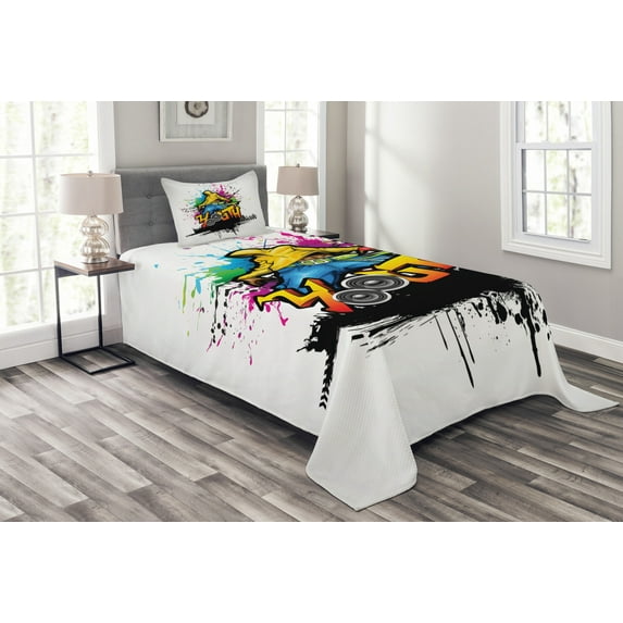 Ambesonne Youth Quilted Bedspread Set 2 Pcs, Young Man Hip Hop Culture, Twin Size, Multicolor