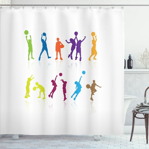 Ambesonne Youth Shower Curtain, Colorful Basketball, 69"Wx75"L, Multicolor