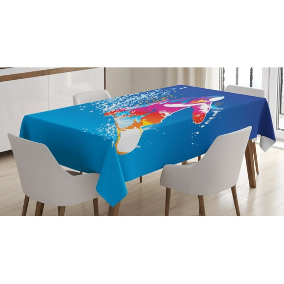 Ambesonne Youth Tablecloth Rectangular Table Cover, Colorful Snowboarding Man, 60"x84", Multicolor