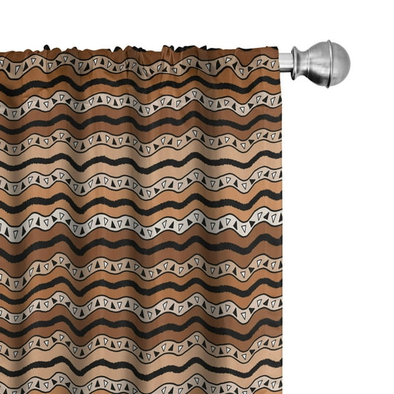 Ambesonne Zambia Window Curtains, Tribal Wavy Lines, Each 28" W x 84" L, Pale Brown Cinnamon