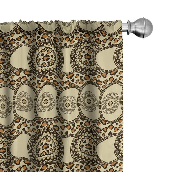 Ambesonne Zambia Curtains, Folk Jungle Animal Boho, Pair of 28"x95", Dark Brown Orange and Cream