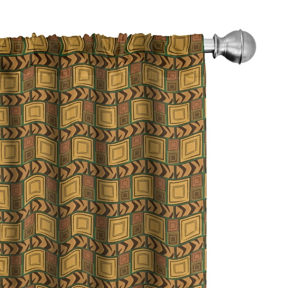 Ambesonne Zambia Curtains, Kenyan Effects, Pair of 28"x95", Yellow Brown Green