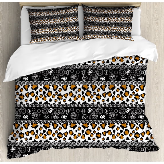 Ambesonne Zambia Duvet Cover Sets, Cheetah Pattern, 2-Queen, Dark Brown Orange and White