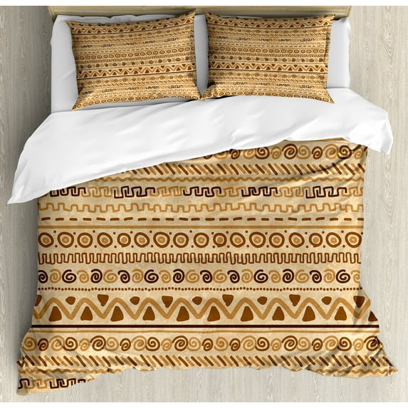 Ambesonne Zambia Duvet Cover Sets, Ethnic Hieroglyph Motifs, 2-Queen, Sand Brown Caramel