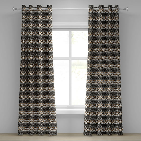 Ambesonne Zambia Grommet Curtain, Cheetah Pattern, 50" x 84", Dark Brown Orange and White