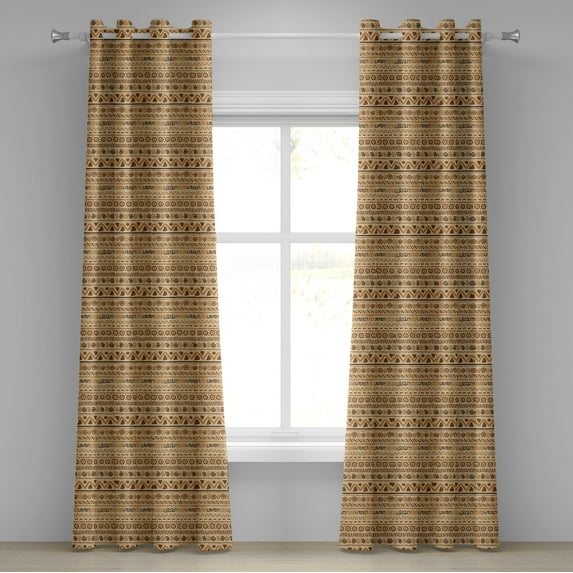 Ambesonne Zambia Grommet Curtain, Ethnic Hieroglyph Motifs, 50" x 96", Sand Brown Caramel