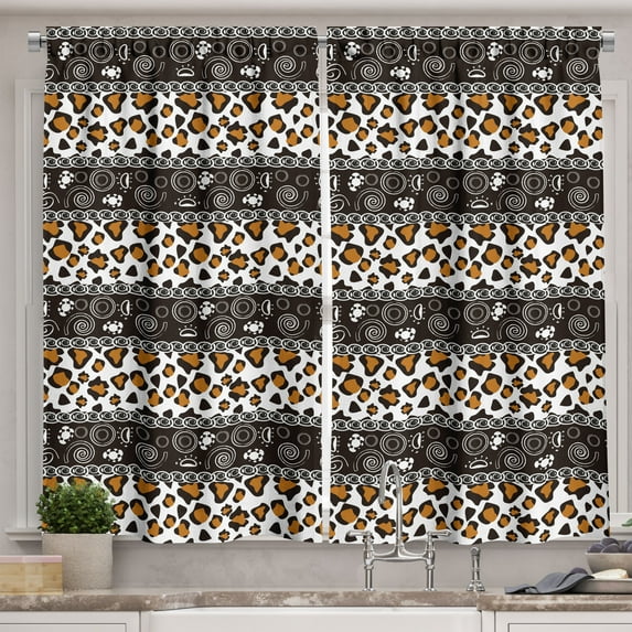 Ambesonne Zambia Kitchen Curtains, Cheetah Pattern, 55"x45", Dark Brown Orange and White