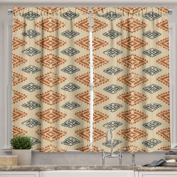Ambesonne Zambia Kitchen Curtains, Folk Retro Style, 55"x45", Sand Orange Dark Blue