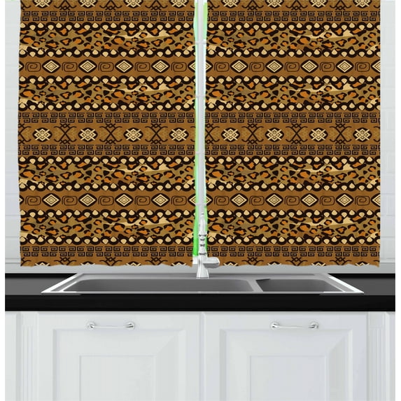 Ambesonne Zambia Kitchen Curtains, Wild Tropical Animal, 55"x39", Pale Caramel Dark Brown