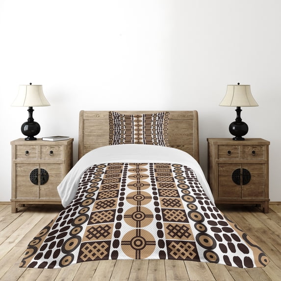 Ambesonne Zambia Quilted Bedspread Set 2 Pcs, Kenyan Folk, Twin Size, Dark Brown