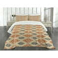 thumbnail image 1 of Ambesonne Zambia Quilted Bedspread Set 3 Pcs, Folk Retro Style, Queen Size, Sand Orange Dark Blue, 1 of 5