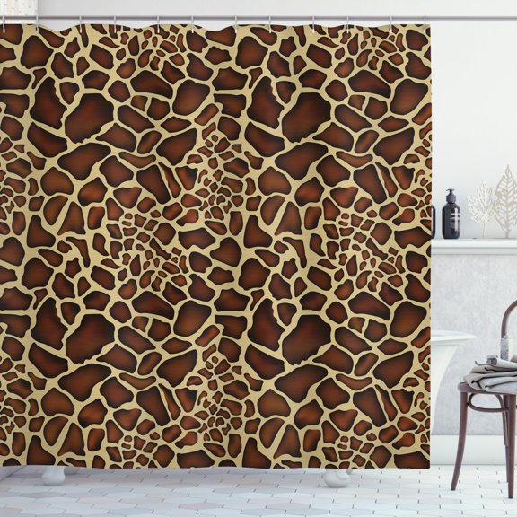 Ambesonne Zambia Shower Curtain, Giraffe Skin Pattern, 69"Wx70"L, Redwood Pale Yellow