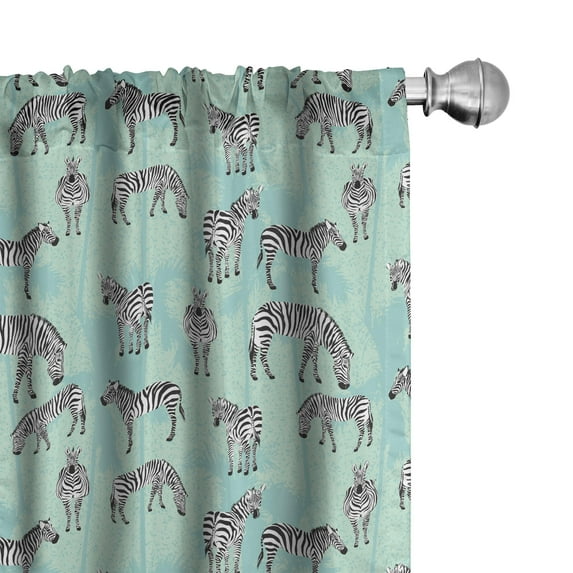 Ambesonne Zebra 4-Panel Curtains, Striped Endemic Horse, 56"x63", Seafoam Charcoal Grey