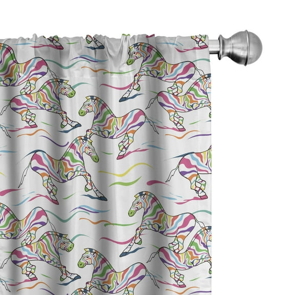 Ambesonne Zebra Curtains, Running Colorful Animals, Pair of 28"x84", Multicolor