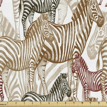 Ambesonne Zebra Fabric by the Yard Upholstery, Camo, 1 Yard, Pale Caramel Green Brown