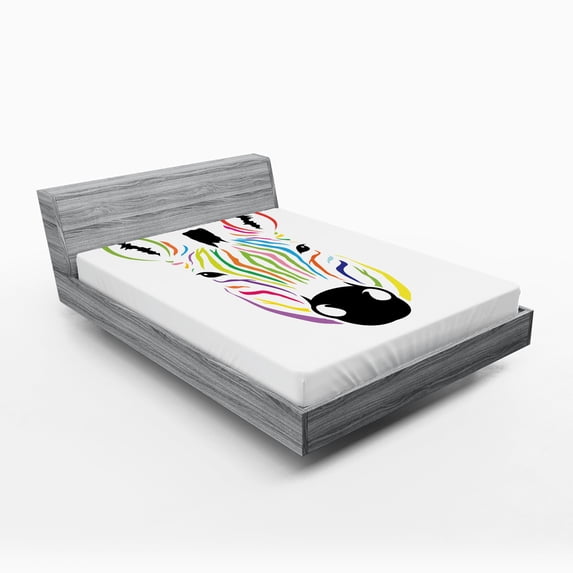 Ambesonne Zebra Fitted Sheet, Colorful Exotic Funny, Full Size, Multicolor