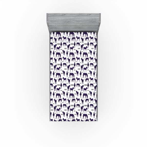 Ambesonne Zebra Fitted Sheet, Silhouette of African Animals, Twin Size, Violet Charcoal Grey