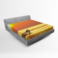 thumbnail image 1 of Ambesonne Zebra Fitted Sheet, Tropical Animal Sunset, Queen Size, Orange Yellow Black, 1 of 2