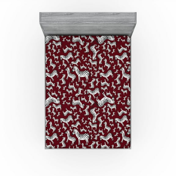Ambesonne Zebra Fitted Sheet, Wild Animal Illustration Art, Full Size, Raspberry and White