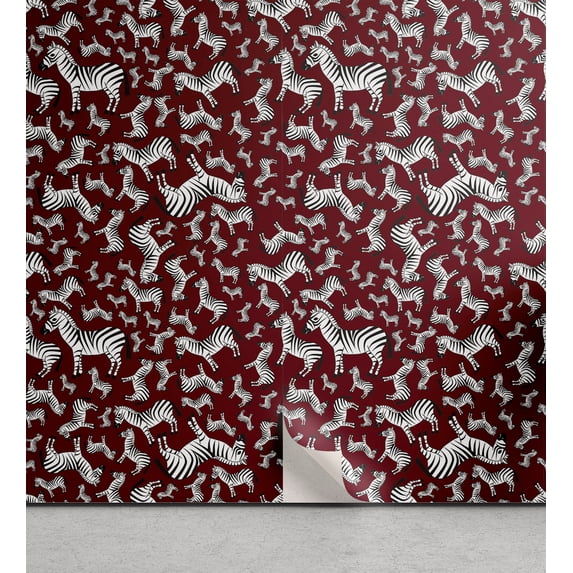Ambesonne, Zebra Peel & Stick Wallpaper for Home, Wild Animal Illustration Art, 13"x100", Raspberry and White