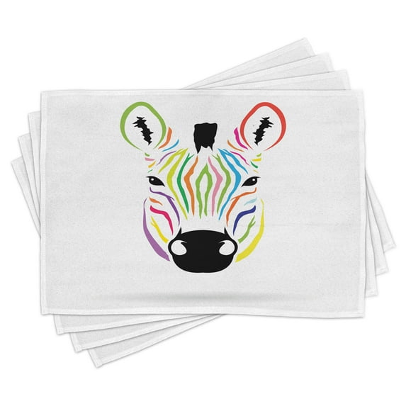 Ambesonne Zebra Place Mats Set of 4, Colorful Exotic Funny, Standard Size, Multicolor