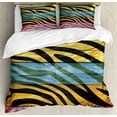 thumbnail image 1 of Ambesonne Zebra Print Duvet Cover Sets, Savannah Animal Stripes, 2-Queen, Green Yellow Black, 1 of 7