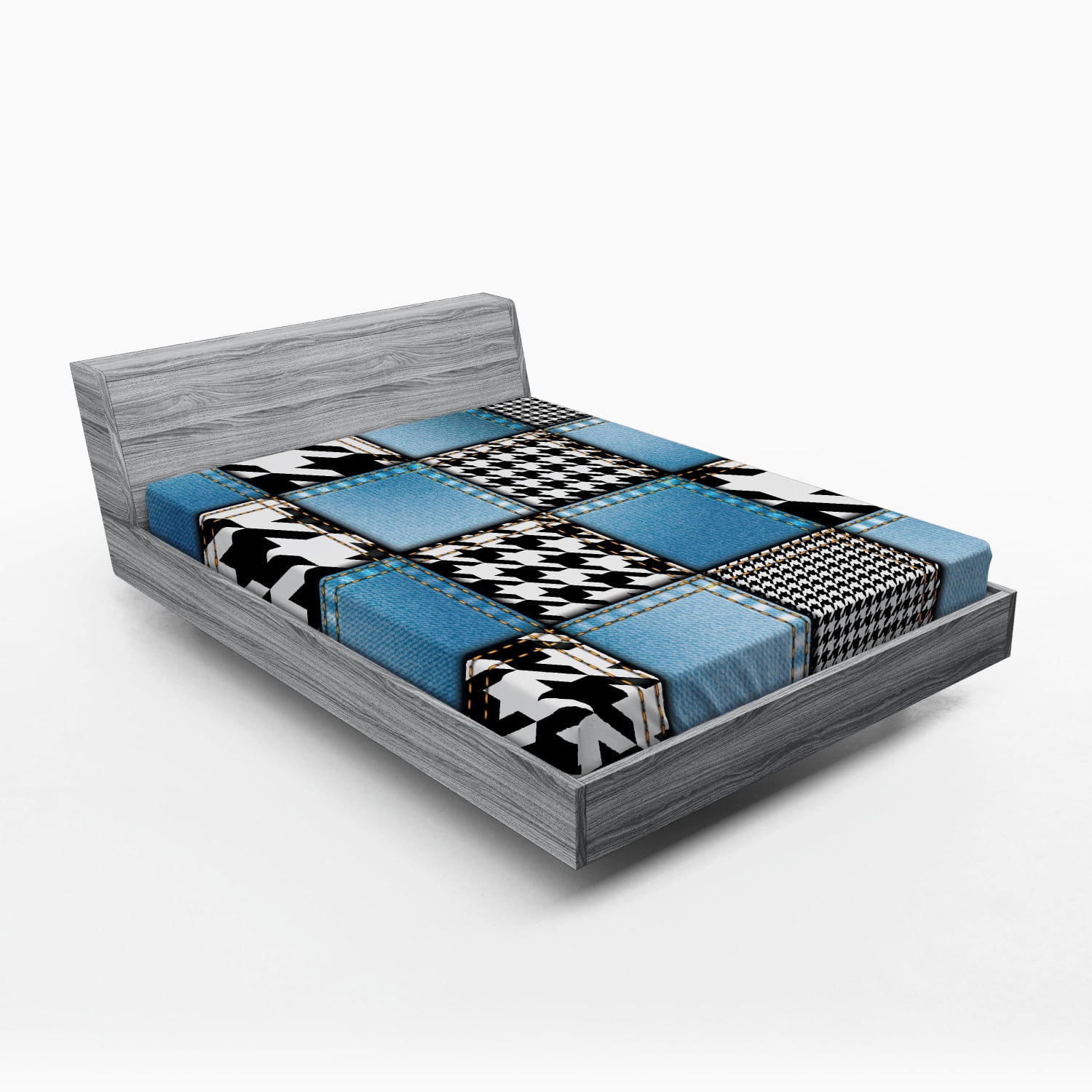 Full Size Blue and Black Microfiber Printed Fitted Sheet