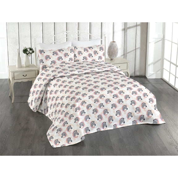 Ambesonne Zebra Print Quilted Bedspread Set 3 Pcs, Exotic Animals Pattern, Twin, Peach Dark Grey White