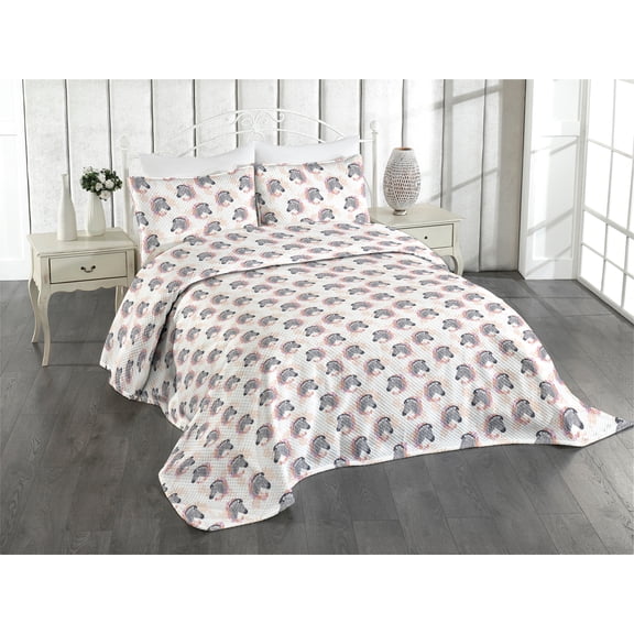 Ambesonne Zebra Print Quilted Coverlet 3 Pcs, Exotic Animals Pattern, Queen Size, Peach Dark Grey White