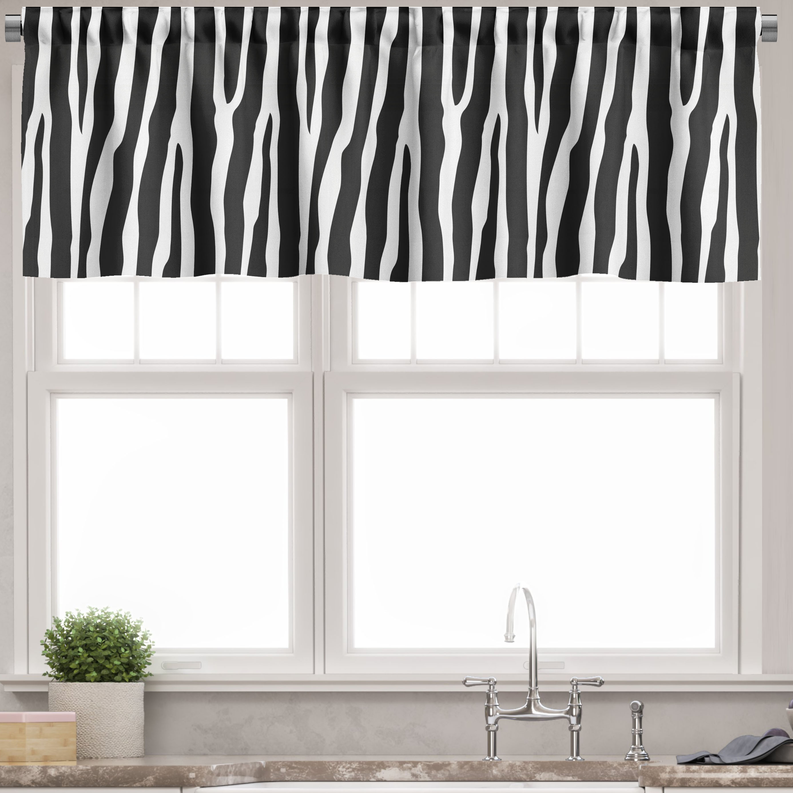 Ambesonne Zebra Print Valance Pack of 2, Simplistic Exotic Skin, 54"X12