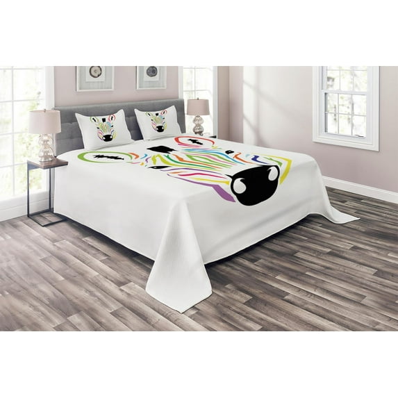 Ambesonne Zebra Quilted Coverlet 3 Pcs, Colorful Exotic Funny, King Size, Multicolor