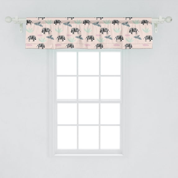 Ambesonne Zebra Window Valance, Pattern of Abstract Animal Art with Trees and Foliage Design Nursery Cartoon, Curtain Valance for Kitchen Bedroom Decor with Rod Pocket, 54" X 12", Multicolor