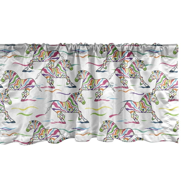 Ambesonne Zebra Window Valance, Running Colorful Animals, 54" X 18", Multicolor