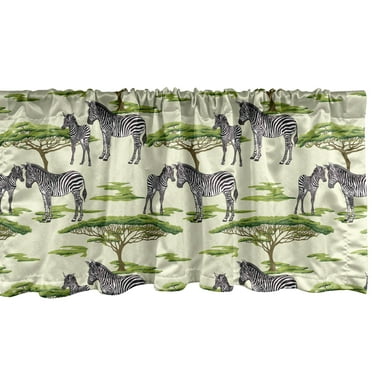 Ambesonne Zebra Window Valance, Wildlife Animals in a Forest, 54" X 18", Cream Multicolor