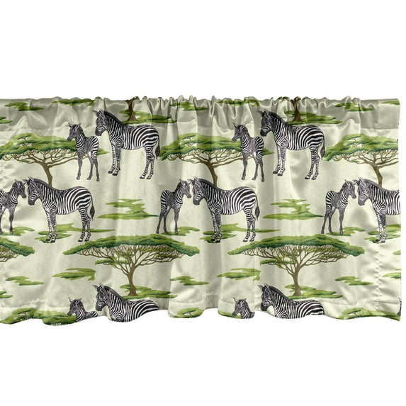 Ambesonne Zebra Window Valance, Wildlife Animals in a Forest, 54" X 18", Cream Multicolor
