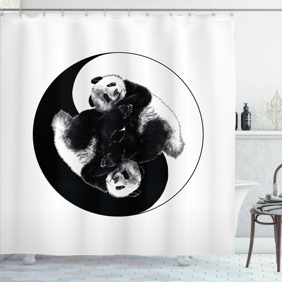Ambesonne Zen Shower Curtain, Pandas in Ying Yang Sign Art, 69"Wx84"L, Charcoal Grey and White