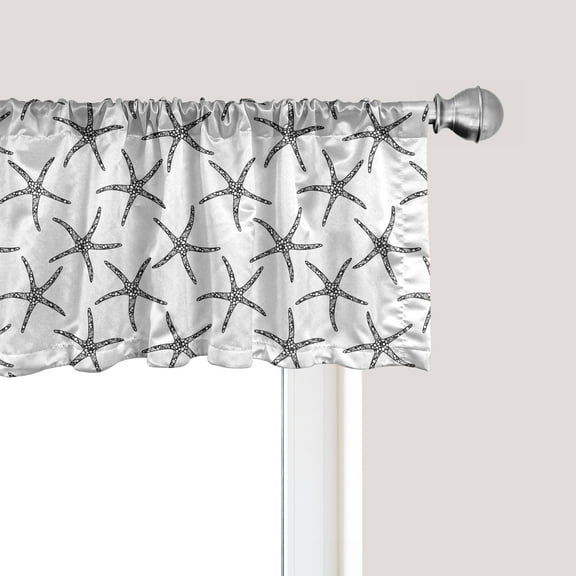 Ambesonne Zentangle Window Valance, Marine Design of Starfish, 54" X 18", Charcoal Grey and White