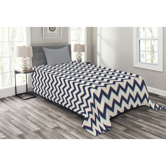 Ambesonne Zig Zag Quilted Bedspread Set 2 Pcs, Geometric Retro Funky, Twin Size, Multicolor