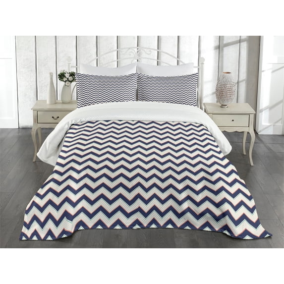 Ambesonne Zig Zag Quilted Bedspread Set 3 Pcs, Geometric Retro Funky, King Size, Multicolor
