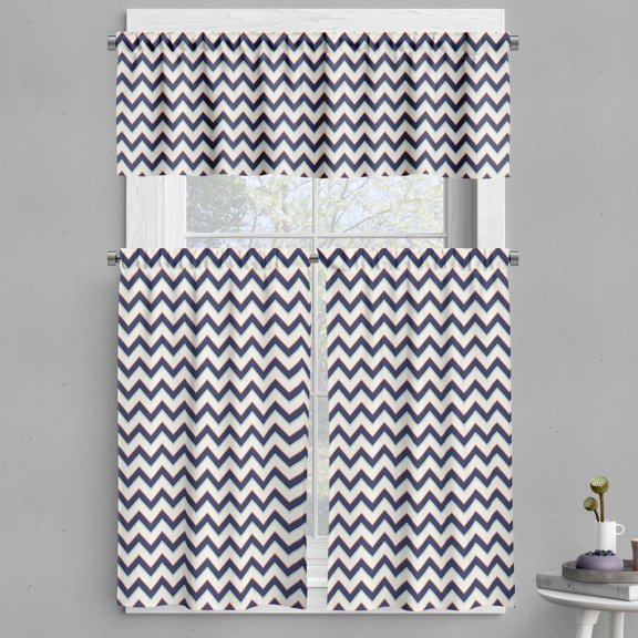 Ambesonne Zig Zag Valance & Curtain, Geometric Retro Funky, 55"x36", Multicolor
