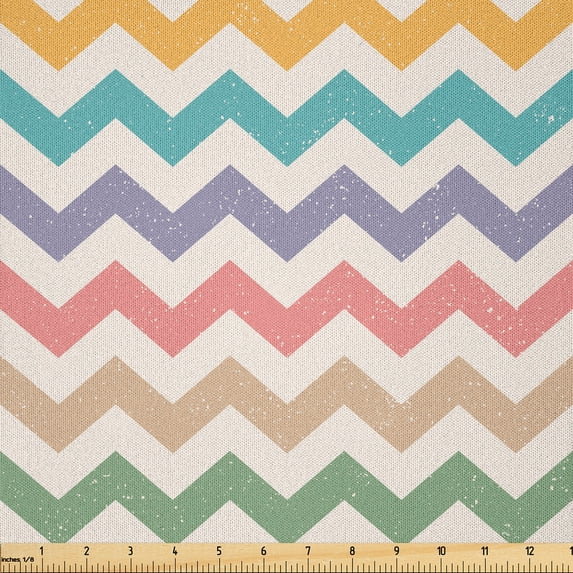 Ambesonne Zigzag Fabric by the Yard Microfiber, Retro Chevron Design Print, 1 Yard, Cadet Blue Champagne