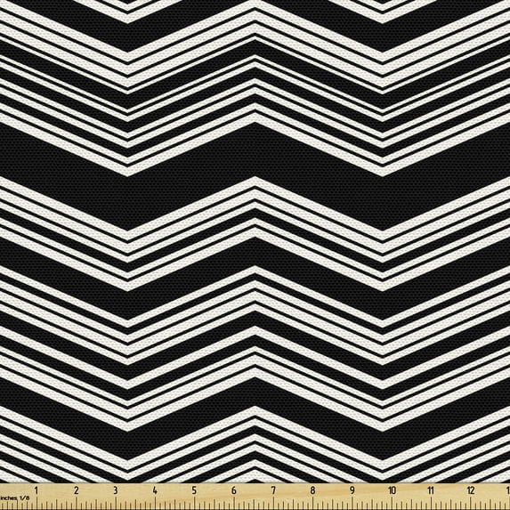 Ambesonne Zigzag Fabric by the Yard Upholstery, Herringbone Stripes Chevron, 3 Yards, Off White and Dark Grey