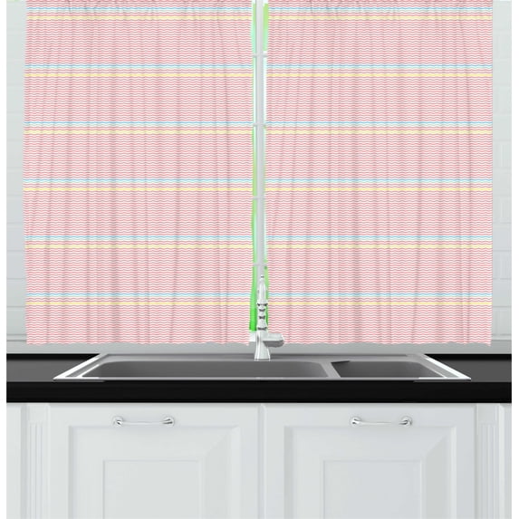 Ambesonne Zigzag Kitchen Curtains, Creative Modern Wavy Stripes, 55"x45", Coral and Multicolor