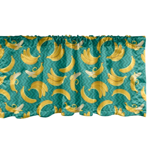 Ambesonne Zigzags Window Valance, Tropic Banana Fruits Art, 54" X 18", Mustard and Teal