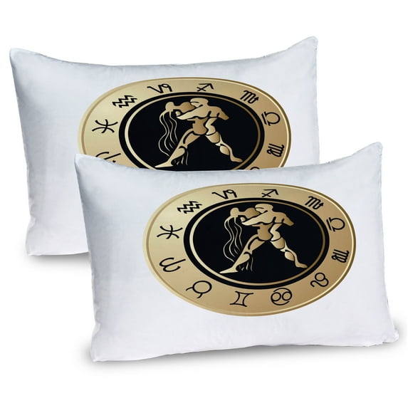 Ambesonne Zodiac Aquarius Pillow Sham 2 Pack, Horoscope Signs, 36"x20", Sand Brown and Black
