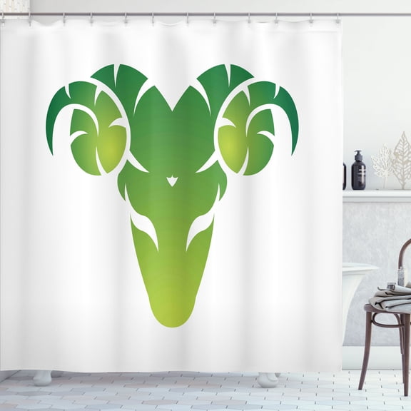 Ambesonne Zodiac Aries Shower Curtain, Green Abstract Ram, 69"Wx84"L, Pale Green Fern Green